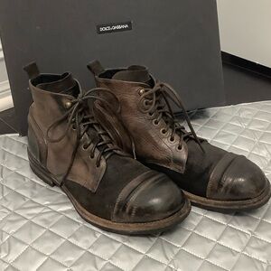 Dolce & Gabbana Men's Brown Leather Boots, Size 9